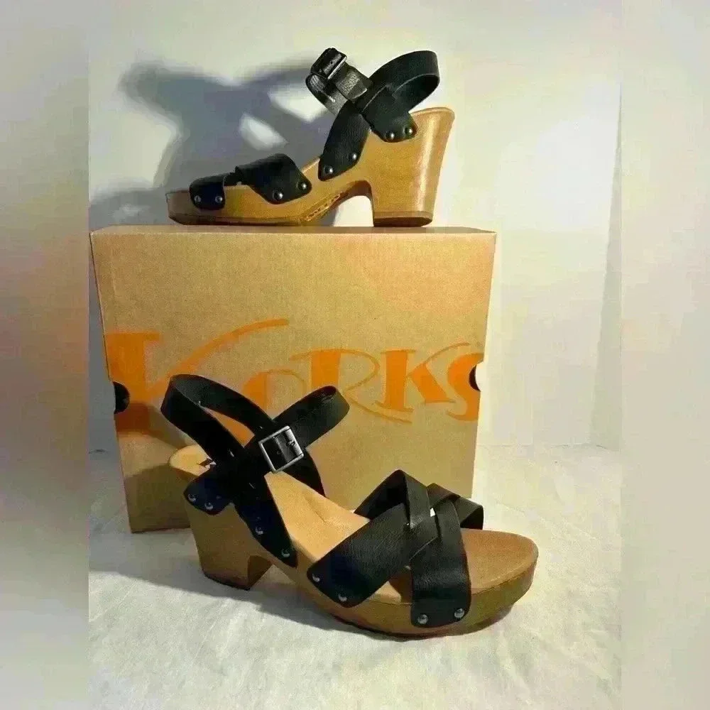 Black Leather Sandals by Korks Size 11 - Picture 2 of 10